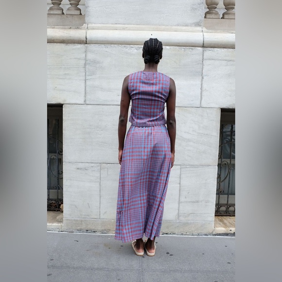 RUJUTA SHETH 100% Handwoven Cotton Carmen Vest Beacon Chex Red Blue Large NWT - Picture 6 of 11